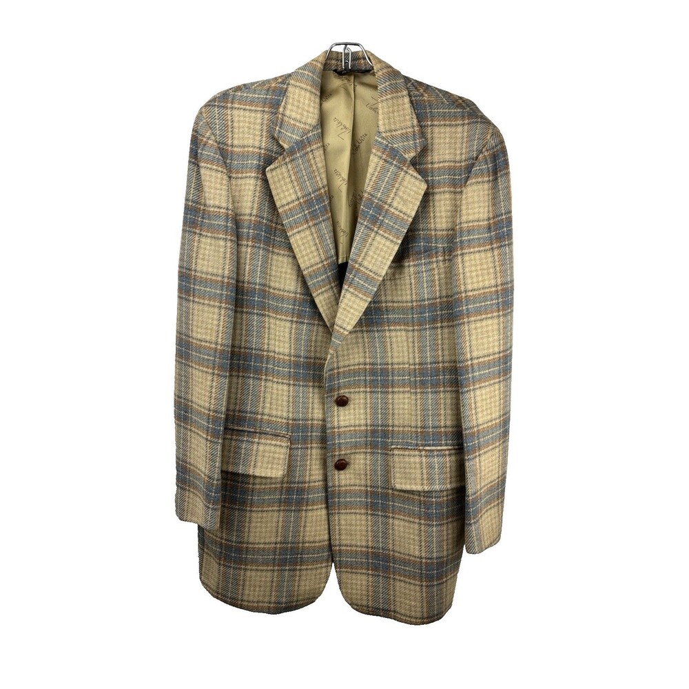 VTG John Weitz Palm Beach Wool Plaid Sport Coat Blazer Brown Blue Grandpa core